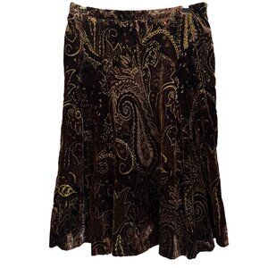 Velvet Brown & Gold Paisley Skirt By Nygard Collection Size 12 Womens